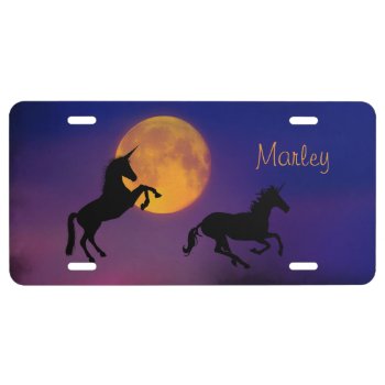 Unicorn Silhouettes And Full Moon *personalize* License Plate by minx267 at Zazzle