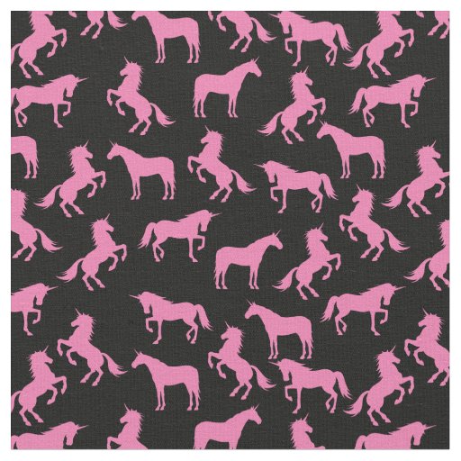 Unicorn Silhouettes Black and Pink Fabric