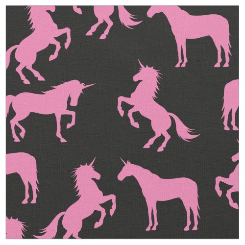 Unicorn Silhouettes Black and Pink Fabric