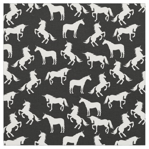 Unicorn Silhouettes Black and White Fabric