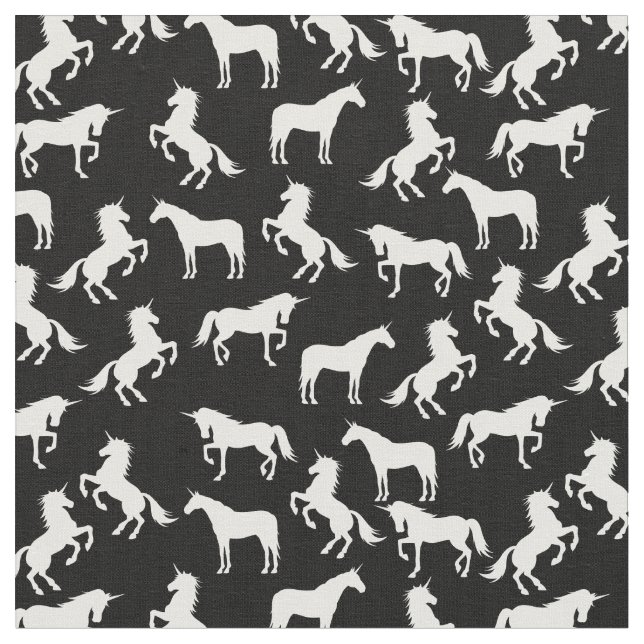 Unicorn Silhouettes Black and White Fabric (Close Up)