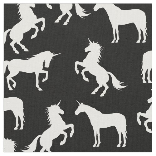 Unicorn Silhouettes Black and White Fabric