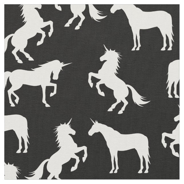 Unicorn Silhouettes Black and White Fabric (Close Up)