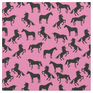 Unicorn Silhouettes Pink and Black Fabric