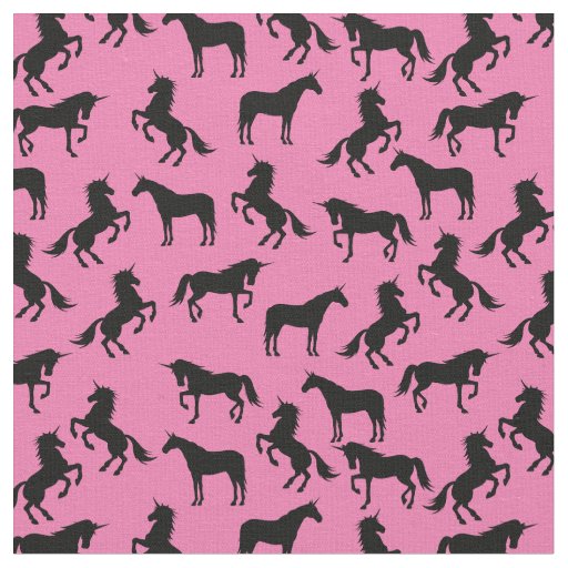 Unicorn Silhouettes Pink and Black Fabric