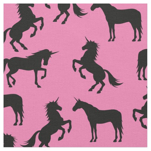 Unicorn Silhouettes Pink and Black Fabric