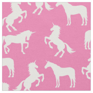 Unicorn Silhouettes Pink and White Fabric