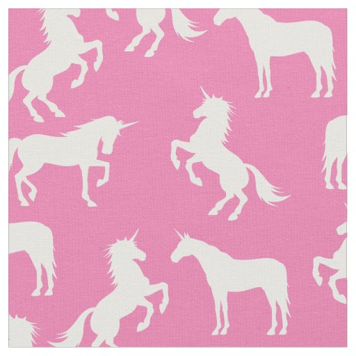Unicorn Silhouettes Pink and White Fabric