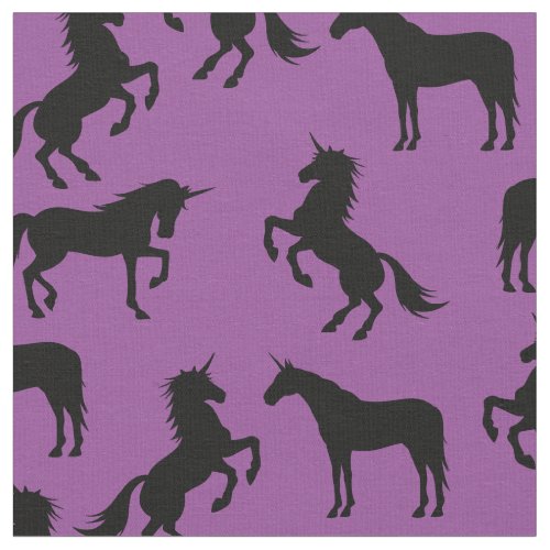 Unicorn Silhouettes Purple and Black Fabric