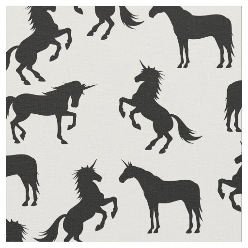 Unicorn Silhouettes White and Black Fabric