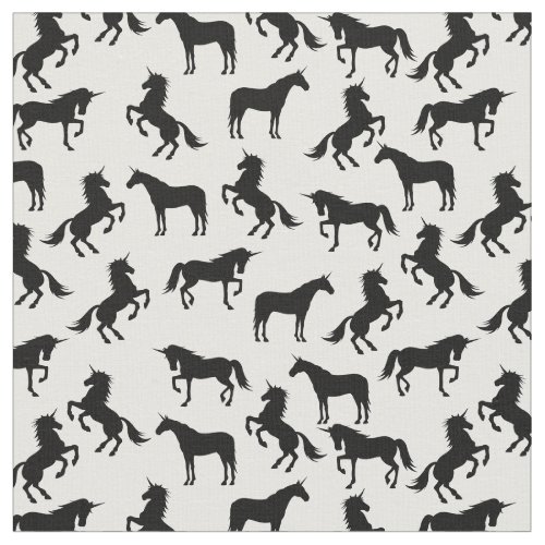 Unicorn Silhouettes White and Black Fabric