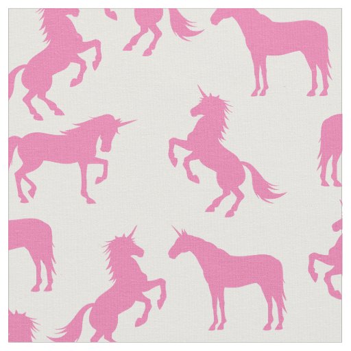 Unicorn Silhouettes White and Pink Fabric