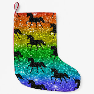Unicorn Silhoutte Rainbow Glitter LGBTQ Pride Small Christmas Stocking