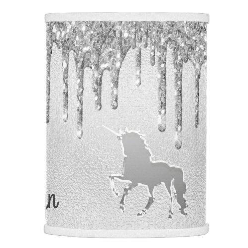 Unicorn silver glitter drips gray monogram lamp shade