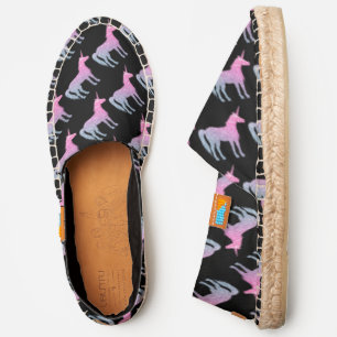Unicorn silver pink glitter Sparkles pattern black Espadrilles