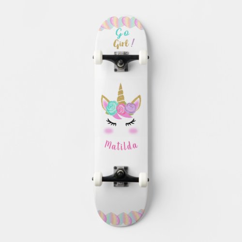 Unicorn skateboard with personalized captions