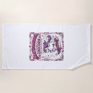 Unicorn Skateboarding Unicorn Stylish White Backgr Beach Towel