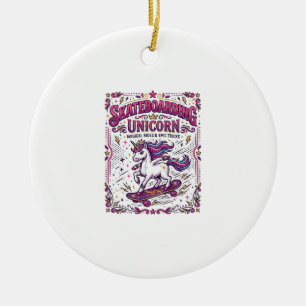 Unicorn Skateboarding Unicorn Stylish White Backgr Ceramic Ornament