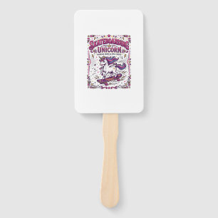 Unicorn Skateboarding Unicorn Stylish White Backgr Hand Fan