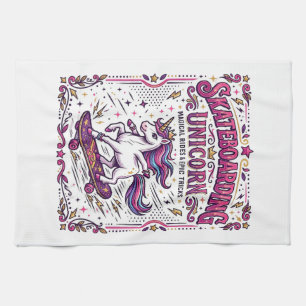 Unicorn Skateboarding Unicorn Stylish White Backgr Kitchen Towel