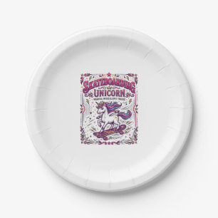 Unicorn Skateboarding Unicorn Stylish White Backgr Paper Plates