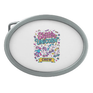 Unicorn Skater Unicorn Crew Retro Style Print on D Belt Buckle