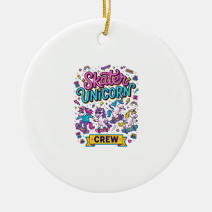 Unicorn Skater Unicorn Crew Retro Style Print on D Ceramic Ornament
