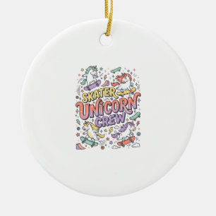 Unicorn Skater Unicorn Crew Whimsical Zazzle Desig Ceramic Ornament