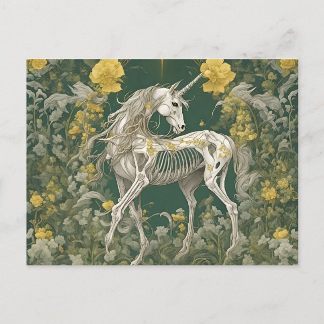 Unicorn Skeleton in the Yellow Flowers Postcard (Front)