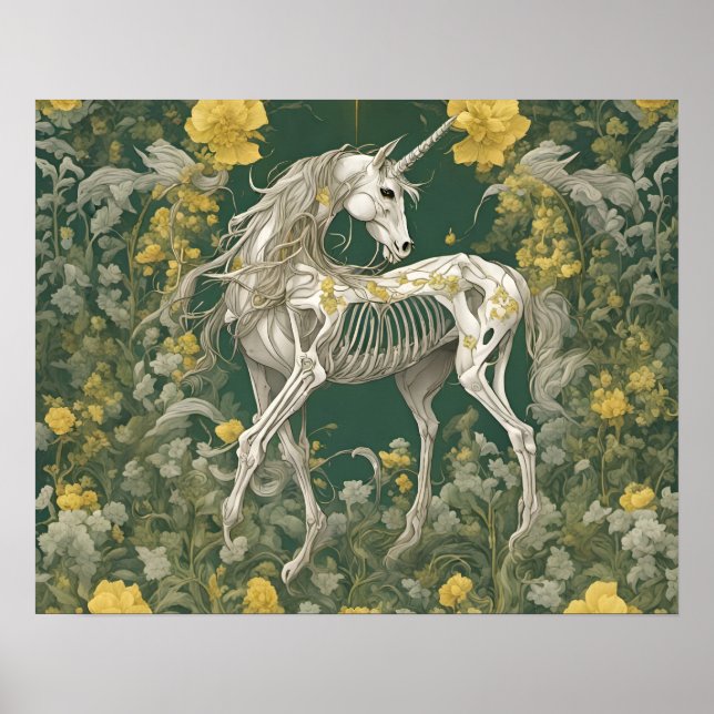 Unicorn Skeleton in the Yellow Flowers Poster (Front)