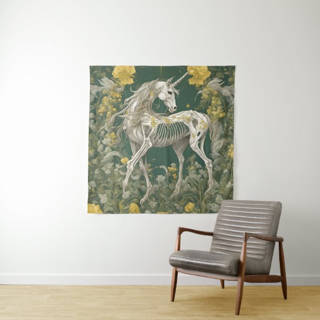 Unicorn Skeleton in the Yellow Flowers Tapestry (In Situ)