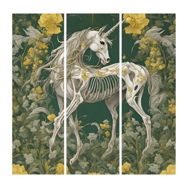 Unicorn Skeleton in the Yellow Flowers Triptych (Front)