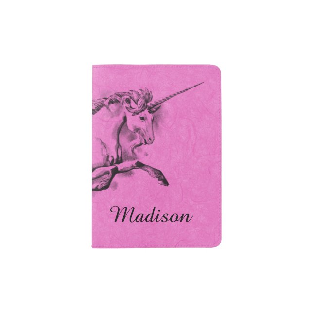 unicorn sketch fantasy art story trendy fashion passport holder (Front)