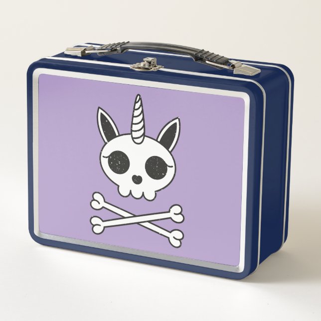 Unicorn Skull and Crossbones Metal Lunch Box (Front)