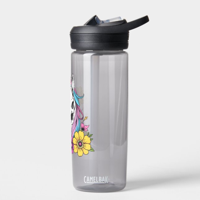 Unicorn Skull Flowers Pastel Goth Soft Grunge Goth Water Bottle (Left)
