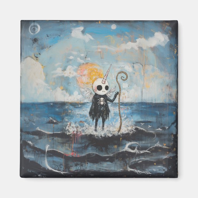 Unicorn Skull Magical Witchy Goth Spider AI Art Magnet (Front)