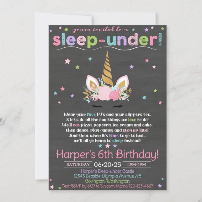 Unicorn Sleep-under Invitation, Unicorn Invitation (Front)