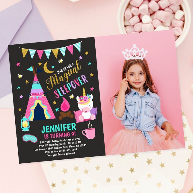 Unicorn Sleepover Party Birthday Invitation (Creator Uploaded)
