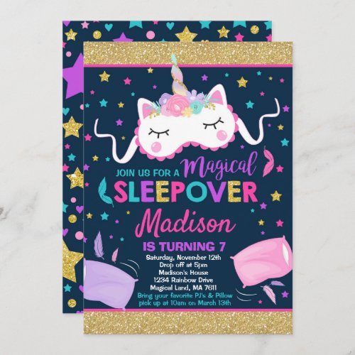 Unicorn Sleepover Party Invitation Slumber Party