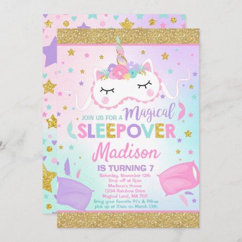 Unicorn Sleepover Party Invitation Slumber Party