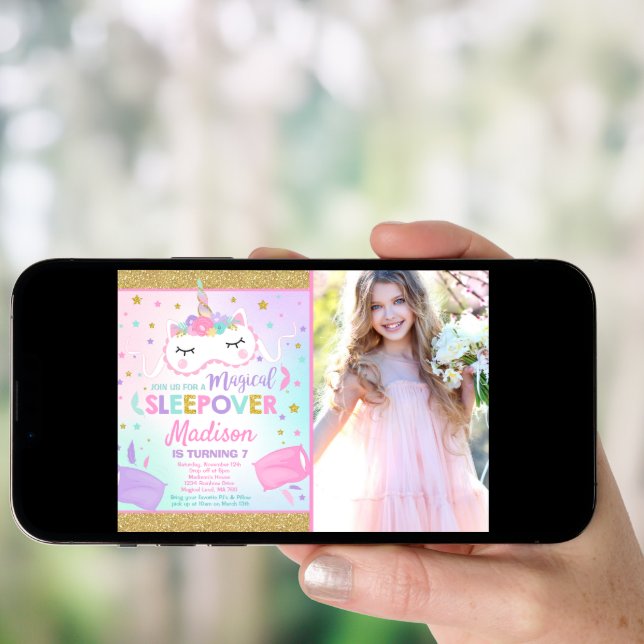 Unicorn Sleepover Party Invitation Slumber Party (Front Digital)