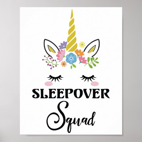 Unicorn Sleepover Squad Birthday Slumber Party Poster