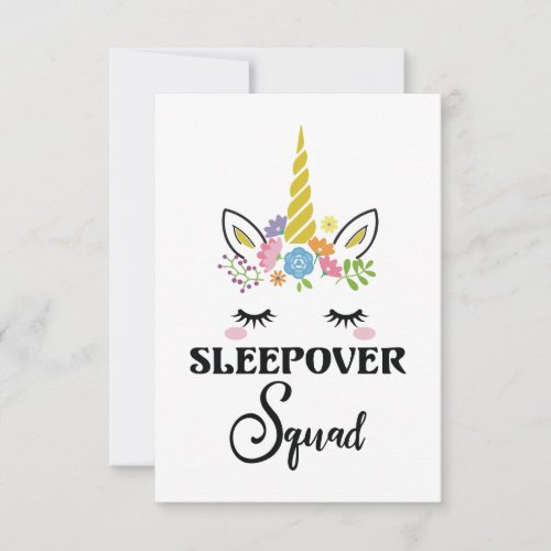 Unicorn Sleepover Squad Birthday Slumber Party Thank You Card