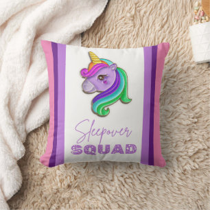 Unicorn Sleepover Squad pyjama party gift Throw Pillow