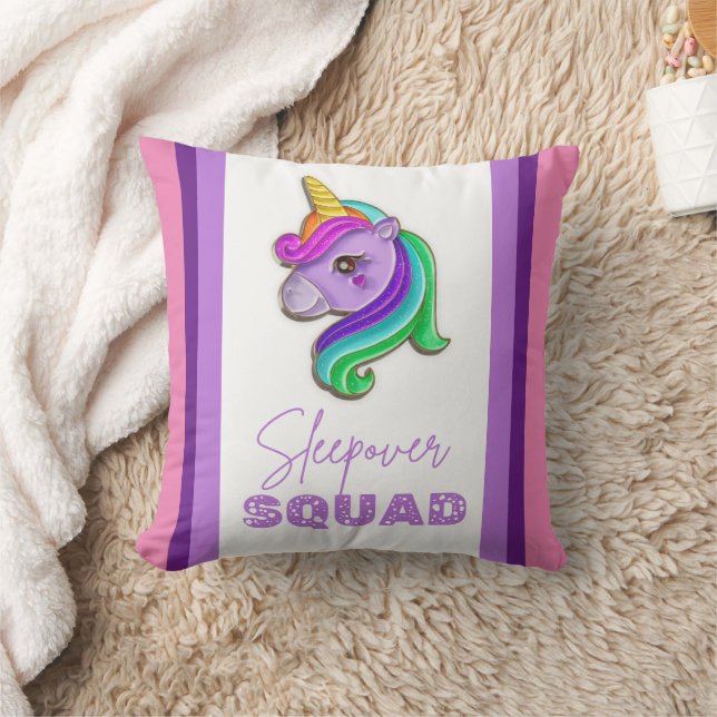 Unicorn Sleepover Squad pyjama party gift Throw Pillow (Blanket)