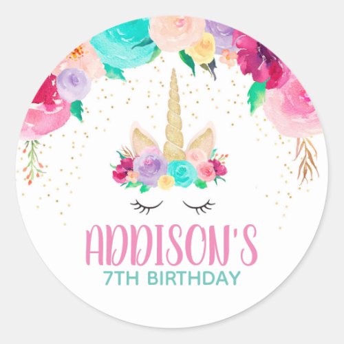 Unicorn Sleepy Birthday Party Favor Round Stickers