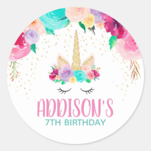 Unicorn Sleepy Birthday Party Favor Round Stickers