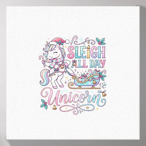 Unicorn Sleigh All Day Unicorn Adorable Sticker an Canvas Photo Tile
