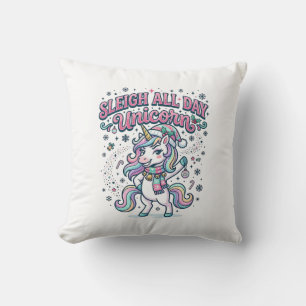 Unicorn Sleigh All Day Unicorn Charming Merch Desi Throw Pillow
