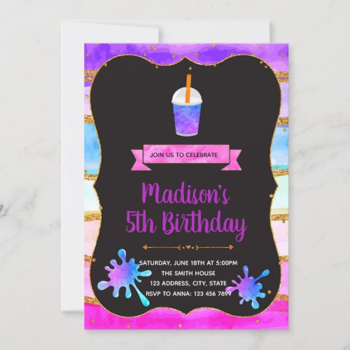 Unicorn slime and  frappuccino birthday invitation